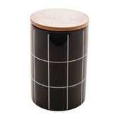 Pote de Cerâmica Com Tampa de Bambu Turim Preto 15cm - Ela Decora